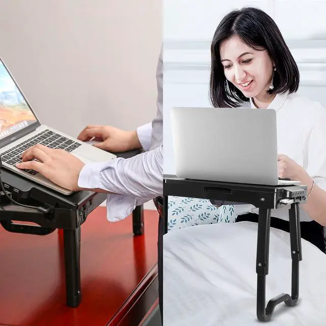 Alt view image 4 of 7 - Foldable Laptop Table with Cooling Fan, LED Light, 4 x USB Ports, Mouse Pad & Storage Groove for Laptop Use in Home Office
