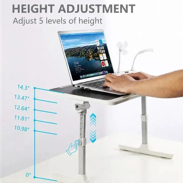 Alt view image 3 of 7 - Laptop Desk for Bed, Height & Angle Adjustable Lap Desk with USB Cooling Fan, LED Light and USB Ports, Foldable Portable Laptop Table for Couch, Sofa, Floor, Reading, Writing, Black