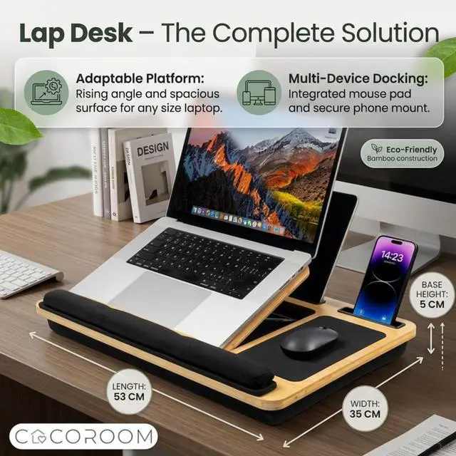 Alt view image 6 of 6 - Lap Desk for Adults, Vented 6-Angle Laptop Bed Tray Table, Black | Cushion pillow base | Phone & tablet holder | Foldable portable couch & sofa stand | Writing, reading, study, drawing, 17in