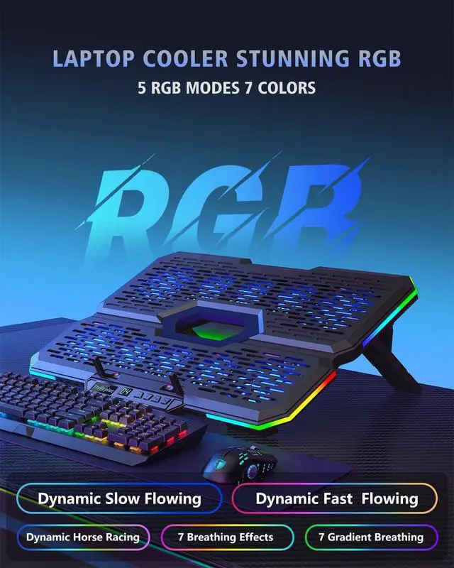 Alt view image 4 of 7 - Laptop Cooling Pad with 10 Fans, Gaming Laptop Fan for 12-18.1 Inch, Laptop Cooler Stand with 7 Adjustable Heights, RGB Light & USB Type-C Notebook Cooling Pad