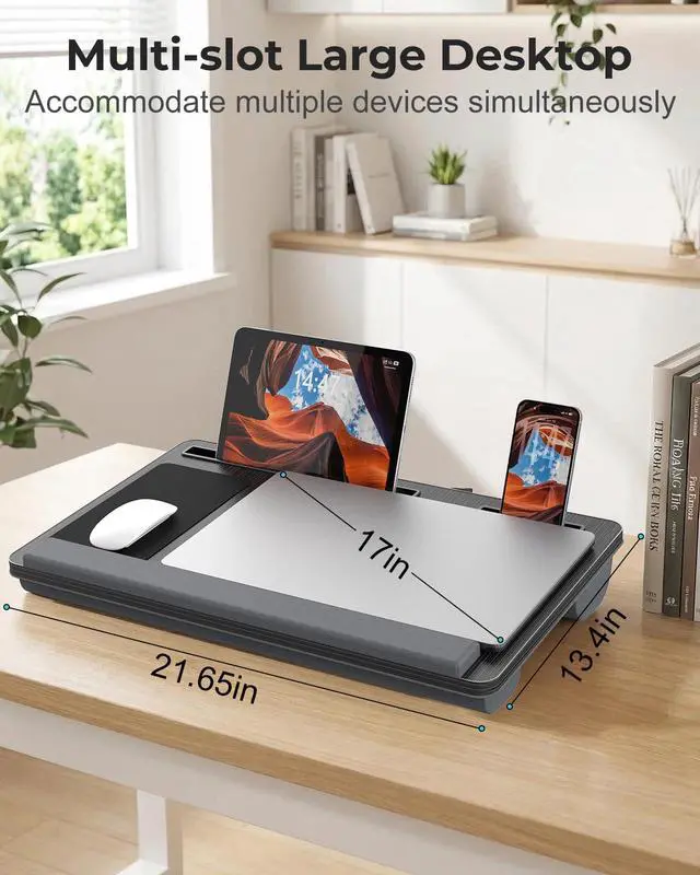 Alt view image 3 of 7 - Potuopy Laptop Lap Desk, Portable Bed Table Tray for Laptop Fit 17" Laptops | Lightweight Lap Desk for Laptop with Carry Handle & 2 Mouse Pad, Lap Desk with Cusion for Working & Writing on Couch Recli