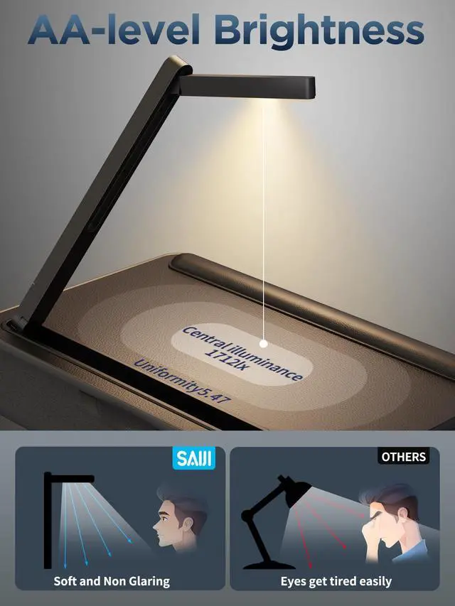 Alt view image 2 of 7 - SAIJI Lap Desk with LED Light, Portable Laptop Tray with Cushion | Fits Up to 17" Laptops & MacBook, Lap Desks for Writing and Working, Leather Top, with Drawer, Wrist Rest and Phone Holder