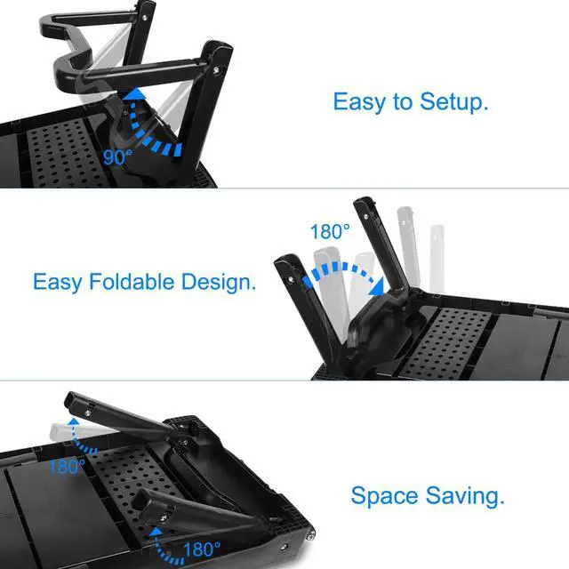Alt view image 5 of 7 - Foldable Laptop Table with Cooling Fan, LED Light, 4 x USB Ports, Mouse Pad & Storage Groove for Laptop Use in Home Office