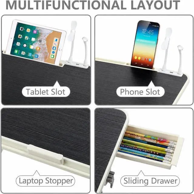 Alt view image 4 of 7 - Laptop Desk for Bed, Height & Angle Adjustable Lap Desk with USB Cooling Fan, LED Light and USB Ports, Foldable Portable Laptop Table for Couch, Sofa, Floor, Reading, Writing, Black