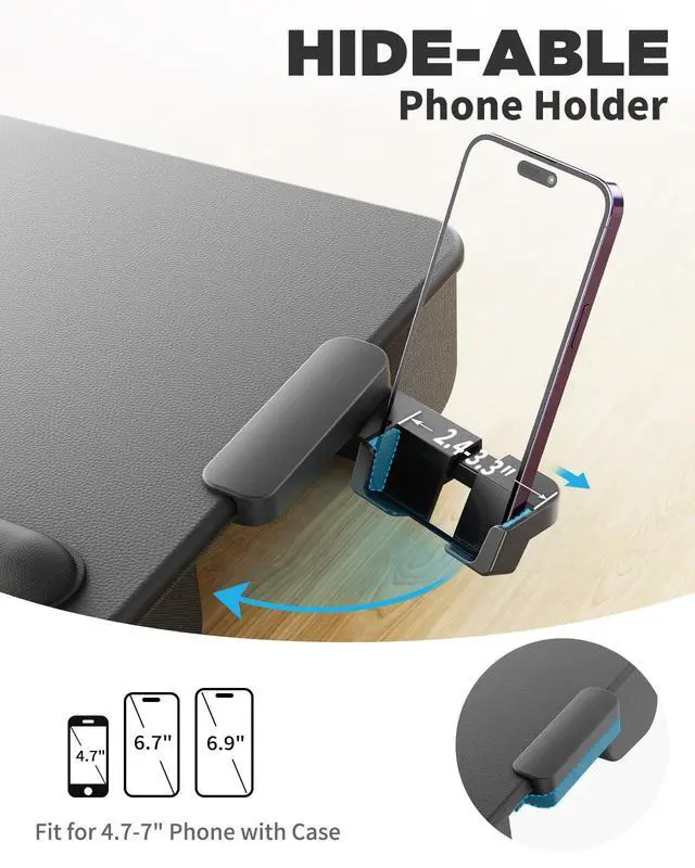 Alt view image 3 of 7 - SAIJI Laptop Lap Desk, Portable Laptop Desk for Bed Fits Up to 17" Laptops | Lightweight Laptop Tray Table with Storage Drawer & Phone Holder, Lap Desk with Cushion, for Working or Gaming on Couch