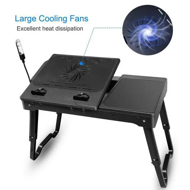 Alt view image 6 of 7 - Foldable Laptop Table with Cooling Fan, LED Light, 4 x USB Ports, Mouse Pad & Storage Groove for Laptop Use in Home Office
