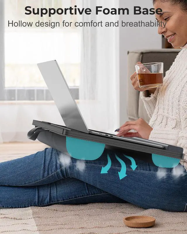 Alt view image 4 of 7 - Potuopy Laptop Lap Desk, Portable Bed Table Tray for Laptop Fit 17" Laptops | Lightweight Lap Desk for Laptop with Carry Handle & 2 Mouse Pad, Lap Desk with Cusion for Working & Writing on Couch Recli