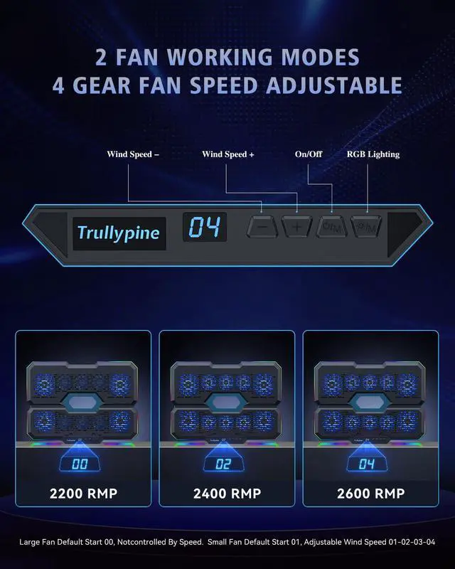 Alt view image 6 of 7 - Laptop Cooling Pad with 10 Fans, Gaming Laptop Fan for 12-18.1 Inch, Laptop Cooler Stand with 7 Adjustable Heights, RGB Light & USB Type-C Notebook Cooling Pad