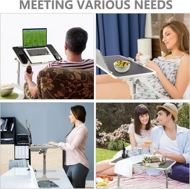 Alt view image 5 of 7 - Laptop Desk for Bed, Height & Angle Adjustable Lap Desk with USB Cooling Fan, LED Light and USB Ports, Foldable Portable Laptop Table for Couch, Sofa, Floor, Reading, Writing, Black