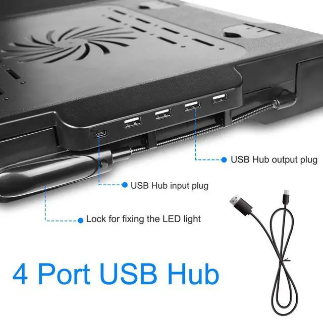 Alt view image 7 of 7 - Foldable Laptop Table with Cooling Fan, LED Light, 4 x USB Ports, Mouse Pad & Storage Groove for Laptop Use in Home Office
