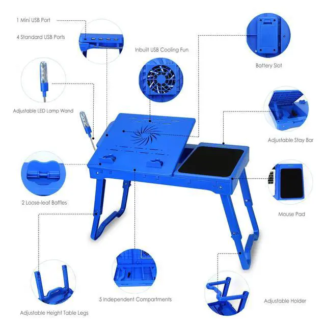 Alt view image 7 of 7 - Moclever Laptop Table for Bed-Multi-Functional Laptop Bed Table Tray with Internal Cooling Fan & 2 Independent Laptop Stands-Foldable & 3 Different Height Laptop Desk-LED Lamp-4 Port USB