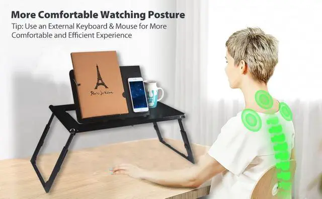 Alt view image 4 of 7 - Laptop Desk for Bed - Foldable Lap Tray With Internal USB Fans, Height & Angle Adjustable Tablet Stand, Notebook Breakfast Table