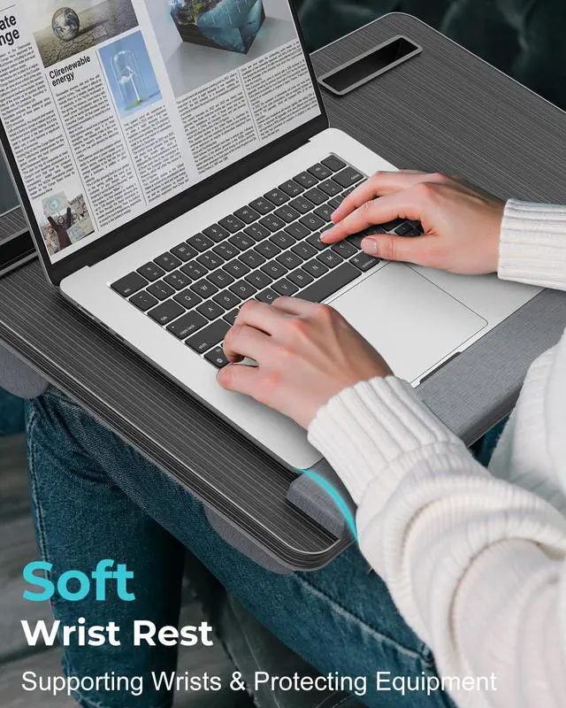 Alt view image 6 of 7 - Potuopy Laptop Lap Desk, Portable Bed Table Tray for Laptop Fit 17" Laptops | Lightweight Lap Desk for Laptop with Carry Handle & 2 Mouse Pad, Lap Desk with Cusion for Working & Writing on Couch Recli