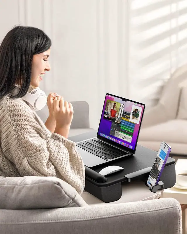 Alt view image 6 of 7 - SAIJI Laptop Lap Desk, Portable Laptop Desk for Bed Fits Up to 17" Laptops | Lightweight Laptop Tray Table with Storage Drawer & Phone Holder, Lap Desk with Cushion, for Working or Gaming on Couch