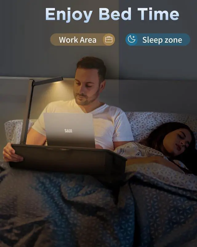 Alt view image 6 of 7 - SAIJI Lap Desk with LED Light, Portable Laptop Tray with Cushion | Fits Up to 17" Laptops & MacBook, Lap Desks for Writing and Working, Leather Top, with Drawer, Wrist Rest and Phone Holder