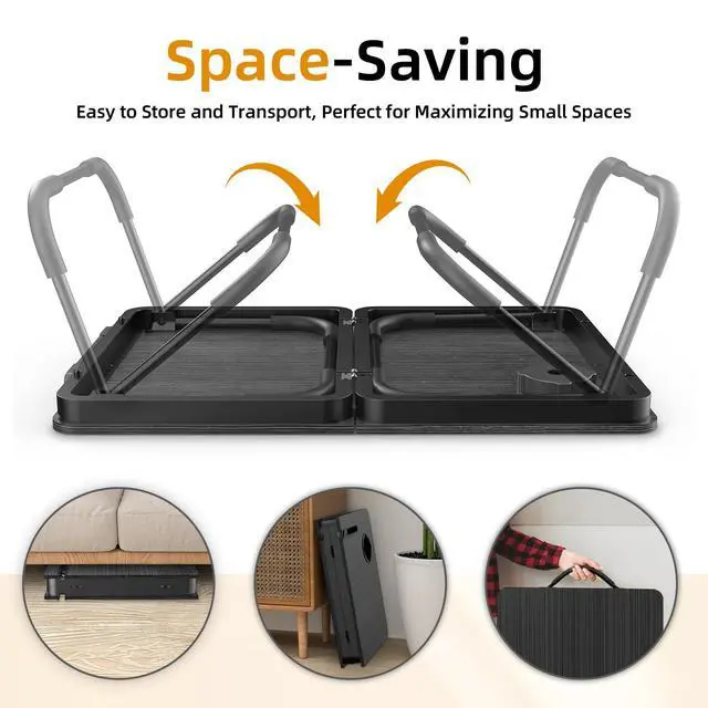 Alt view image 7 of 7 - BUYIFY 23.4" Foldable Lap Desk Bed Table with Cup Holder Tray Black | Portable Folds Flat for Easy Storage, No Assembly Laptop Bed Desk, Sturdy and Lightweight, Patent Design