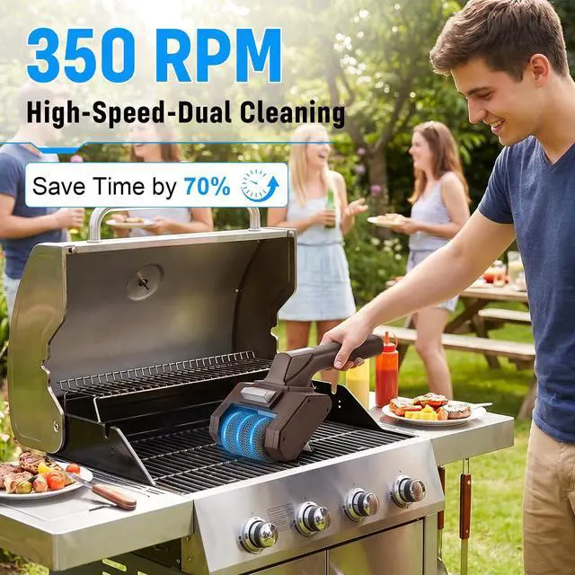 Alt view image 2 of 7 - Electric Grill Brush, Cordless BBQ Grills Cleaner Scrubber Kit | Rechargeable, mesh steel combined, up to 350 RPM, no bristles, no preheating, blasts burnt-on food, cast iron