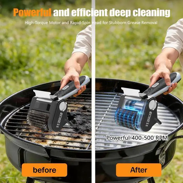 Alt view image 2 of 7 - Electric Grill Brush, BBQ Grill Cleaner for Outdoor Grill with LED Light Removable 304 Stainless Steel Brush Head Cordless Grill Cleaning Brush 150 Mins Runtime No Bristle Shedding for Barbecue Grates