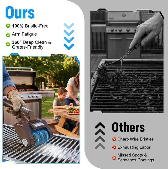 Alt view image 3 of 7 - Electric Grill Brush, Cordless BBQ Grills Cleaner Scrubber Kit | Rechargeable, mesh steel combined, up to 350 RPM, no bristles, no preheating, blasts burnt-on food, cast iron