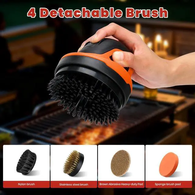 Alt view image 2 of 7 - Electric Grill Brush for Outdoor Grill- 4 Replaceable Heads, 3000mAh IPX7 Waterproof BBQ Cleaning Scrubber for Kitchen & Car & Bathroom - Ideal Mothers for Grill Lovers, Dad, Mom