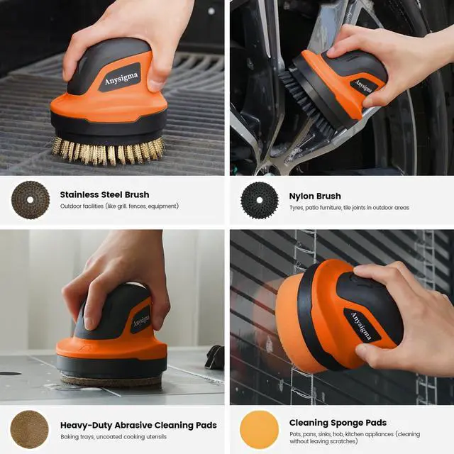 Alt view image 3 of 7 - Electric Grill Brush for Outdoor Grill- 4 Replaceable Heads, 3000mAh IPX7 Waterproof BBQ Cleaning Scrubber for Kitchen & Car & Bathroom - Ideal Mothers for Grill Lovers, Dad, Mom