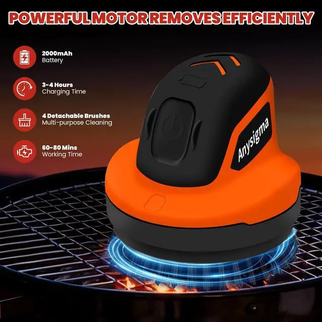 Alt view image 4 of 7 - Electric Grill Brush for Outdoor Grill- 4 Replaceable Heads, 3000mAh IPX7 Waterproof BBQ Cleaning Scrubber for Kitchen & Car & Bathroom - Ideal Mothers for Grill Lovers, Dad, Mom