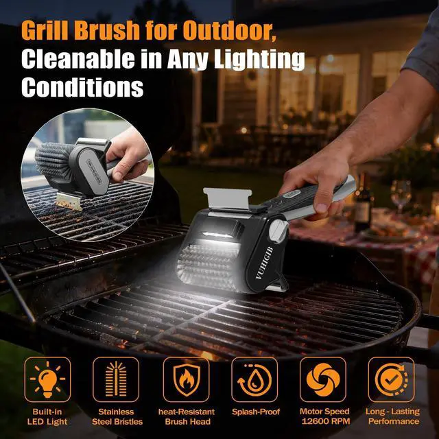 Alt view image 5 of 7 - Electric Grill Brush, BBQ Grill Cleaner for Outdoor Grill with LED Light Removable 304 Stainless Steel Brush Head Cordless Grill Cleaning Brush 150 Mins Runtime No Bristle Shedding for Barbecue Grates