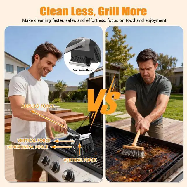 Alt view image 6 of 7 - Electric Grill Brush, BBQ Grill Cleaner for Outdoor Grill with LED Light Removable 304 Stainless Steel Brush Head Cordless Grill Cleaning Brush 150 Mins Runtime No Bristle Shedding for Barbecue Grates