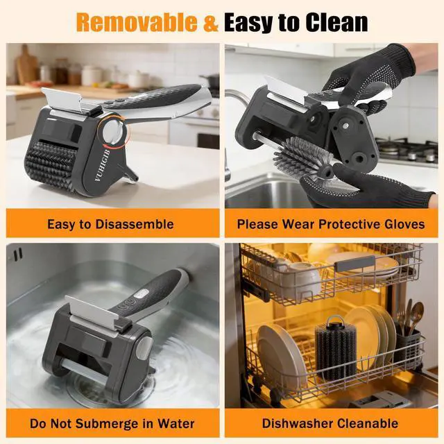 Alt view image 7 of 7 - Electric Grill Brush, BBQ Grill Cleaner for Outdoor Grill with LED Light Removable 304 Stainless Steel Brush Head Cordless Grill Cleaning Brush 150 Mins Runtime No Bristle Shedding for Barbecue Grates