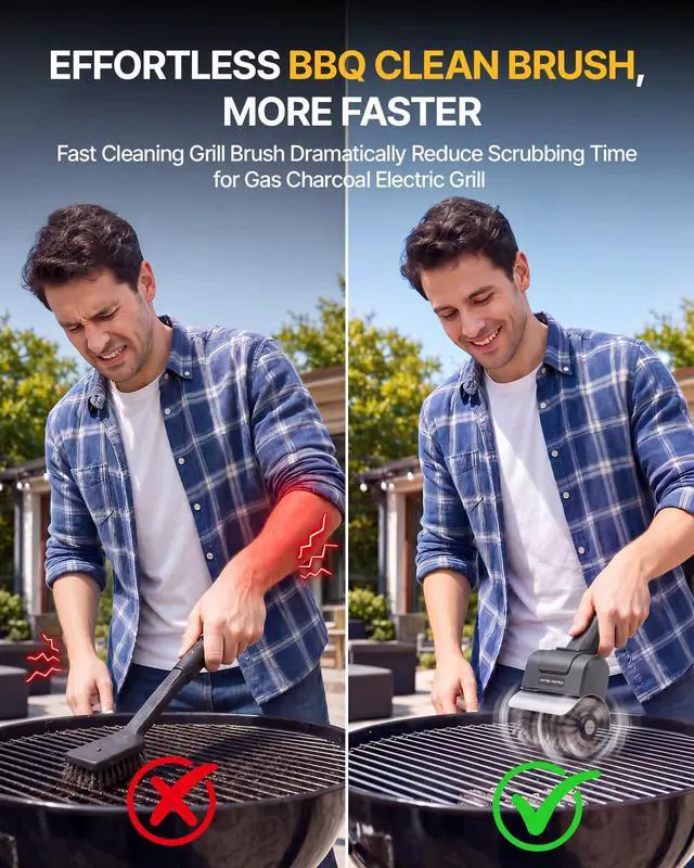 Alt view image 2 of 7 - Electric Grill Brush for Outdoor Grill, Cordless BBQ Grill Cleaner,1100RPM | Rechargeable Grill Cleaning Brush with Splash Guard, Safe Lock, IPX7 Waterproof, For Outdoor Gas, Charcoal & Cast Iron Grat