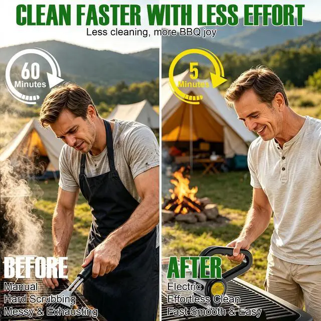 Alt view image 5 of 7 - Electric Grill Brush for Outdoor Grill - 4400mAh Rechargeable BBQ Grill Cleaner with LED Light/Screen,150-Min Runtime Cordless Grill Cleaning Brush for Barbecue Grates, No Bristle Shedding
