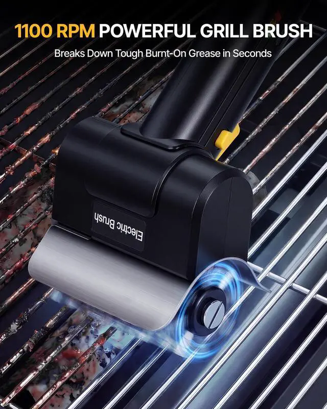 Alt view image 6 of 7 - Electric Grill Brush for Outdoor Grill, Cordless BBQ Grill Cleaner,1100RPM | Rechargeable Grill Cleaning Brush with Splash Guard, Safe Lock, IPX7 Waterproof, For Outdoor Gas, Charcoal & Cast Iron Grat