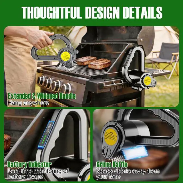 Alt view image 6 of 7 - Electric Grill Brush for Outdoor Grill - 4400mAh Rechargeable BBQ Grill Cleaner with LED Light/Screen,150-Min Runtime Cordless Grill Cleaning Brush for Barbecue Grates, No Bristle Shedding