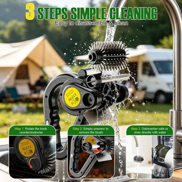 Alt view image 7 of 7 - Electric Grill Brush for Outdoor Grill - 4400mAh Rechargeable BBQ Grill Cleaner with LED Light/Screen,150-Min Runtime Cordless Grill Cleaning Brush for Barbecue Grates, No Bristle Shedding
