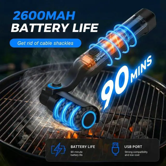 Alt view image 4 of 7 - Electric Grill Cleaner,Rechargeable Cordless BBQ Cleaner,24kg High Torque 3-Speed Power Grill Scrubber with Adjustable Head USB-C Charging,Grill Brush for Outdoor Grill BBQ,Camping,Patio Cooking