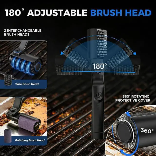 Alt view image 5 of 7 - Electric Grill Cleaner,Rechargeable Cordless BBQ Cleaner,24kg High Torque 3-Speed Power Grill Scrubber with Adjustable Head USB-C Charging,Grill Brush for Outdoor Grill BBQ,Camping,Patio Cooking