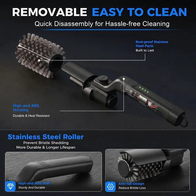 Alt view image 6 of 7 - Electric Grill Cleaner,Rechargeable Cordless BBQ Cleaner,24kg High Torque 3-Speed Power Grill Scrubber with Adjustable Head USB-C Charging,Grill Brush for Outdoor Grill BBQ,Camping,Patio Cooking