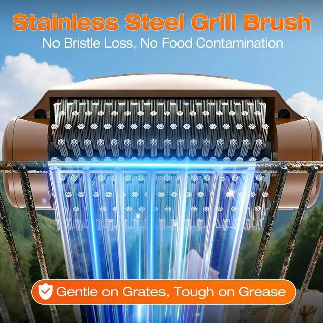 Alt view image 4 of 7 - Electric BBQ Grill Brush - 4000mAh Cordless BBQ Grill Cleaner 2 Speed - 800RPM Bristle Free Electric Grill Cleaner for Outdoor Grill Rechargeable with Scraper/LED Light/LED Display (Brown)