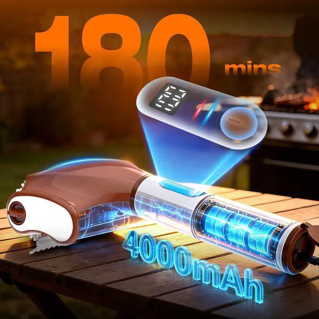 Alt view image 5 of 7 - Electric BBQ Grill Brush - 4000mAh Cordless BBQ Grill Cleaner 2 Speed - 800RPM Bristle Free Electric Grill Cleaner for Outdoor Grill Rechargeable with Scraper/LED Light/LED Display (Brown)