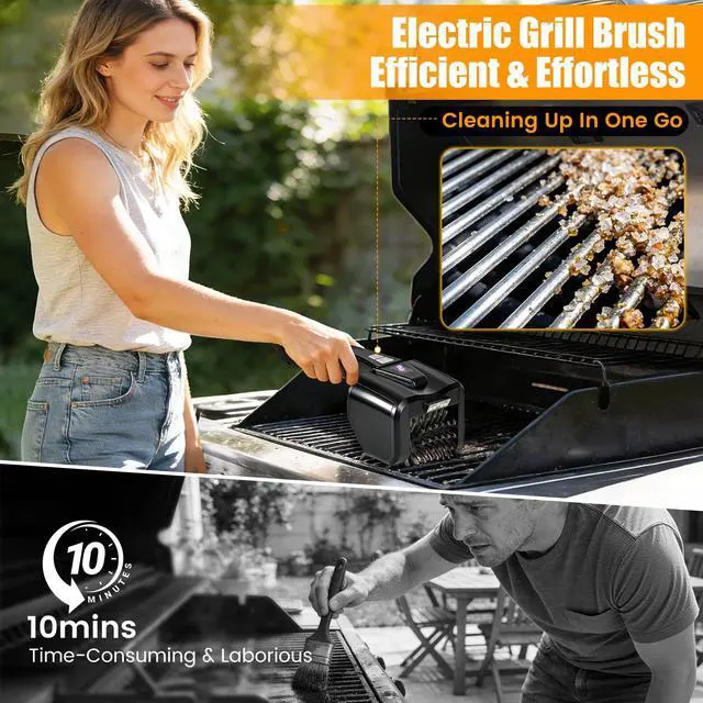 Alt view image 3 of 7 - Electric Grill Brush for Outdoor Grill,Electric Grill Cleaner with 800 RPM Motor,Stainless Steel No Shedding Bristle Head,Cordless & Type-C Rechargeable,4000mAh BBQ Grill Brush with LED Light
