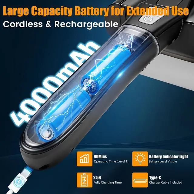 Alt view image 5 of 7 - Electric Grill Brush for Outdoor Grill,Electric Grill Cleaner with 800 RPM Motor,Stainless Steel No Shedding Bristle Head,Cordless & Type-C Rechargeable,4000mAh BBQ Grill Brush with LED Light