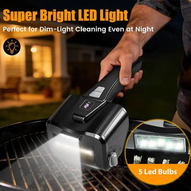 Alt view image 6 of 7 - Electric Grill Brush for Outdoor Grill,Electric Grill Cleaner with 800 RPM Motor,Stainless Steel No Shedding Bristle Head,Cordless & Type-C Rechargeable,4000mAh BBQ Grill Brush with LED Light