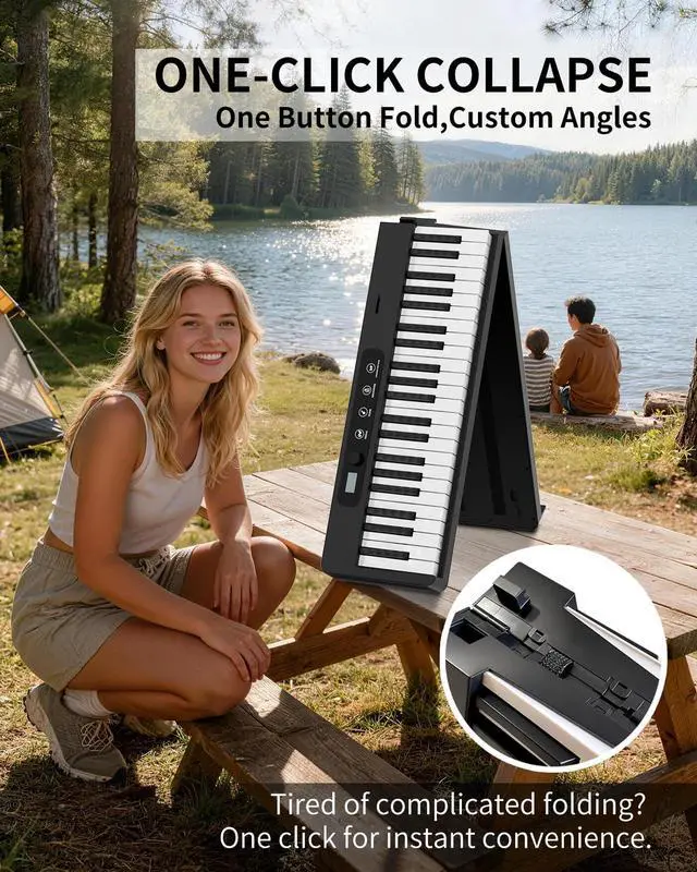 Alt view image 2 of 7 - Finger Ballet 88 Key Folding Piano Keyboard, Digital Piano with Bluetooth MIDI, Full Size/Semi-Weighted/Portable, Rechargeable Travel Piano for Beginners, Adults, Students, Home Practice