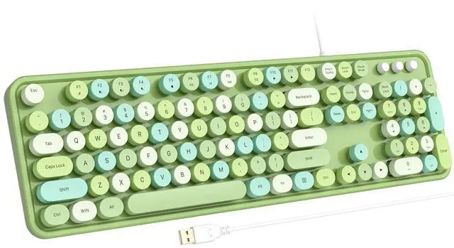 Main image of Atelus Computer Keyboard Wired, Typewriter Style, Plug Play USB Keyboard with Large Number Pad, Caps Indicators, Foldable Stands, Full Size Wired Keyboard for Windows PC Laptop (Green Colorful)