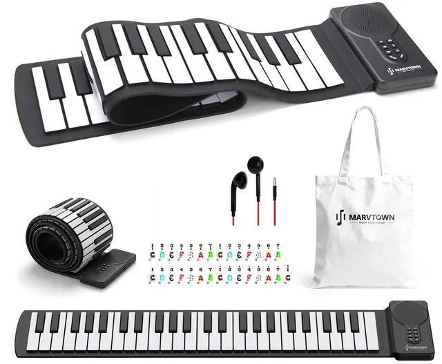 Main image of MARVTOWN 49Key Roll Up Digital Piano Keyboard,Portable Foldable Electronic Piano with speaker,earphones,8 Tones,6 Demo Songs,Rechargeable Flexible musical keyboard for Beginners&Kids(Black&White)