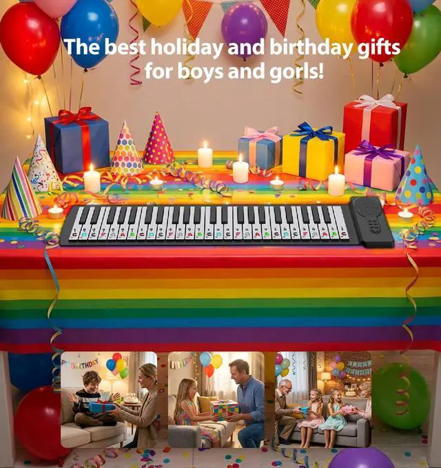 Alt view image 2 of 7 - MARVTOWN 49Key Roll Up Digital Piano Keyboard,Portable Foldable Electronic Piano with speaker,earphones,8 Tones,6 Demo Songs,Rechargeable Flexible musical keyboard for Beginners&Kids(Black&White)