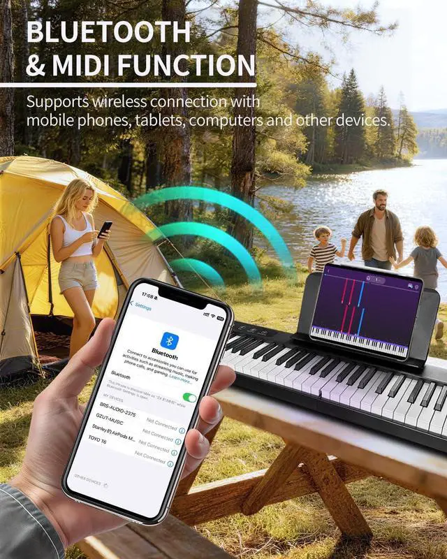 Alt view image 3 of 7 - Finger Ballet 88 Key Folding Piano Keyboard, Digital Piano with Bluetooth MIDI, Full Size/Semi-Weighted/Portable, Rechargeable Travel Piano for Beginners, Adults, Students, Home Practice