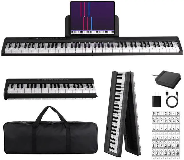 Main image of MARVTOWN Portable Folding Piano Keyboard,88Keys Semi-Weighted Full Size,Foldable Digital Piano, Rechargeable Electric/Electronic Keyboard Piano w/MIDI Bluetooth&2 Speakers&Carry-case Beginners Gift