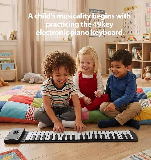 Alt view image 3 of 7 - MARVTOWN 49Key Roll Up Digital Piano Keyboard,Portable Foldable Electronic Piano with speaker,earphones,8 Tones,6 Demo Songs,Rechargeable Flexible musical keyboard for Beginners&Kids(Black&White)