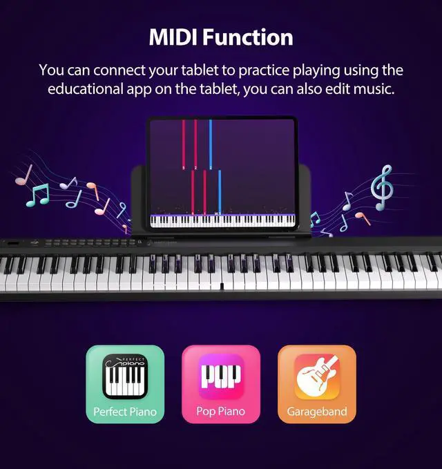Alt view image 3 of 7 - MARVTOWN Portable Folding Piano Keyboard,88Keys Semi-Weighted Full Size,Foldable Digital Piano, Rechargeable Electric/Electronic Keyboard Piano w/MIDI Bluetooth&2 Speakers&Carry-case Beginners Gift